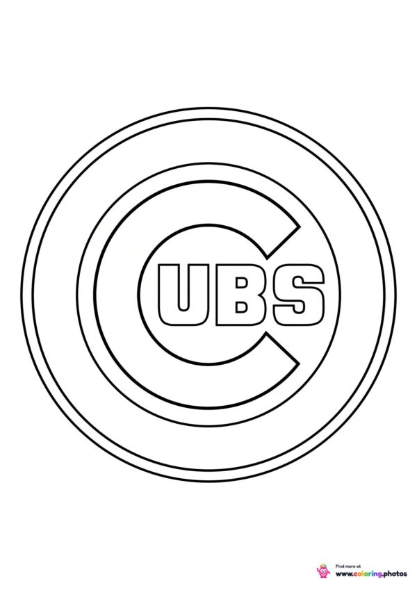 Chicago Cubs logo coloring page with the team crest in black and white outline