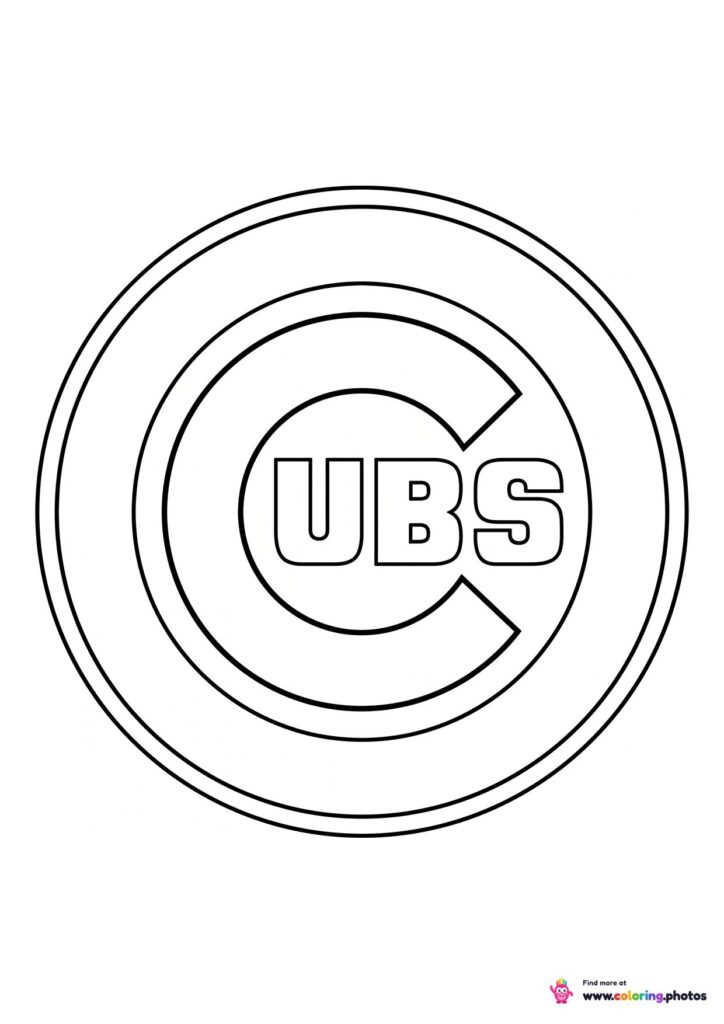 Chicago Cubs logo coloring page with the team crest in black and white outline
