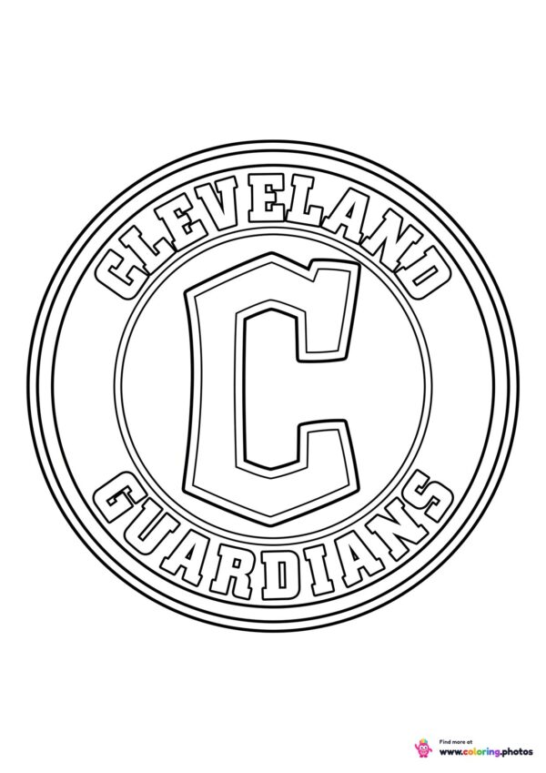 Cleveland Guardians logo coloring page with the team crest in black and white outline