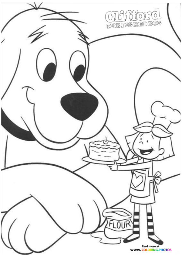 Emily with CLifford coloring page