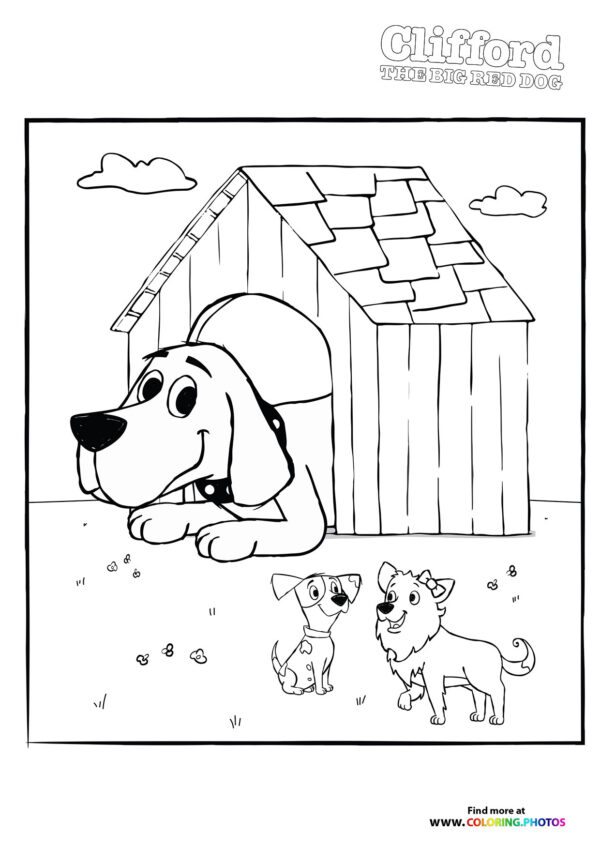 Clifford playing with friends coloring page