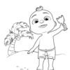 JJ from CoComelon on a beach coloring page