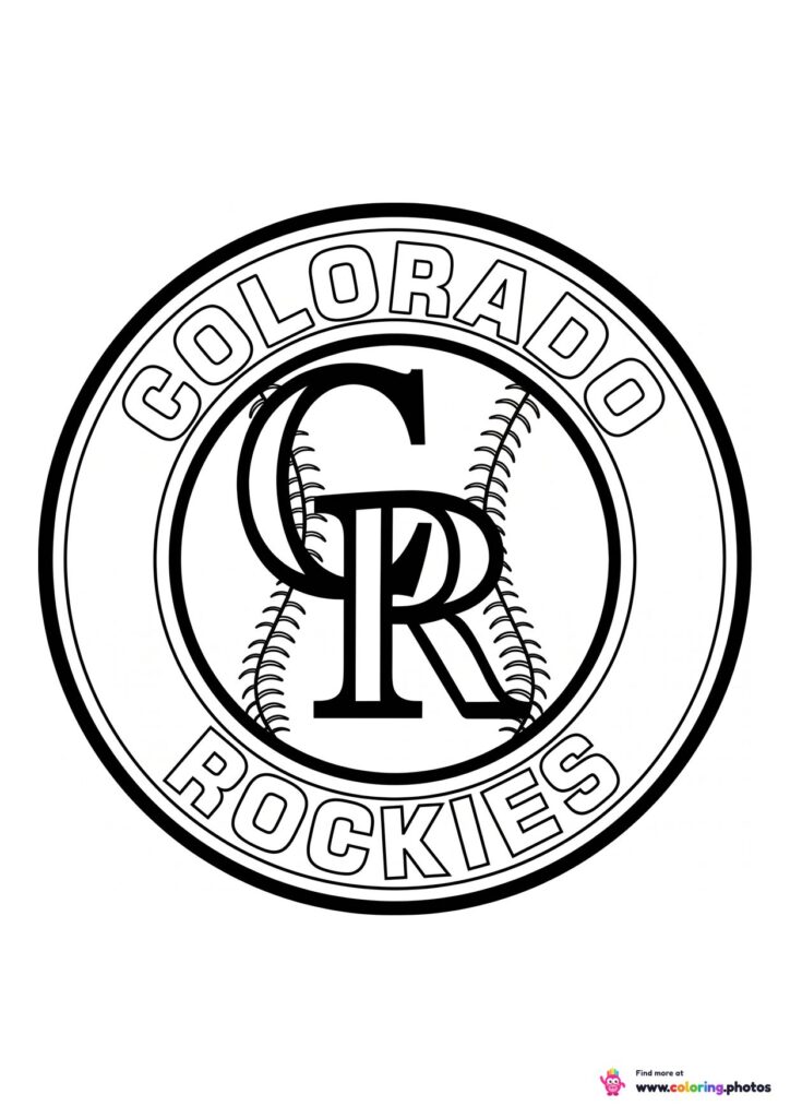 Colorado Rockies logo coloring page with the team crest in black and white outline