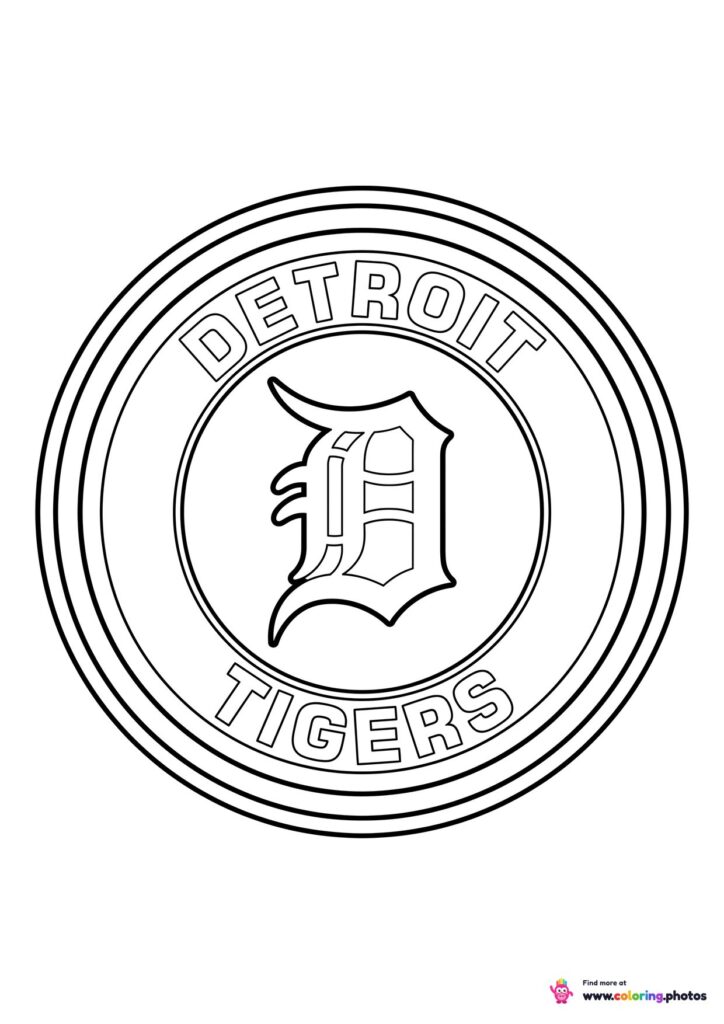 Detroit Tigers logo coloring page with the team crest in black and white outline