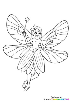 Fairy with star magic wand - Coloring Pages for kids