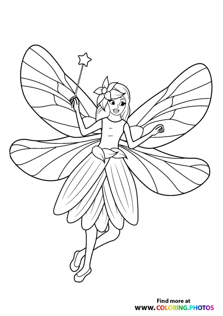 Fairy with start magic wand - Coloring Pages for kids