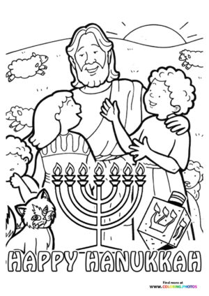 Family on Hanukkah coloring page