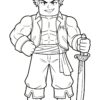 Swordsman coloring page from Blox Fruits wearing a headband and holding a curved sword