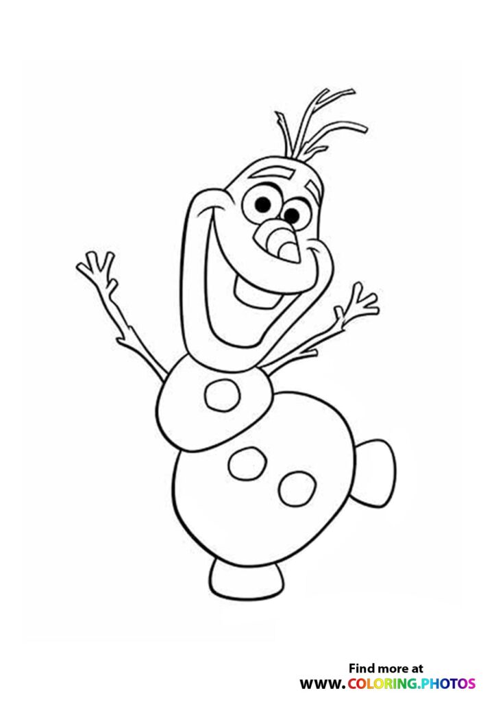Olaf the snowman with arms stretched out and a big smile coloring page from Frozen