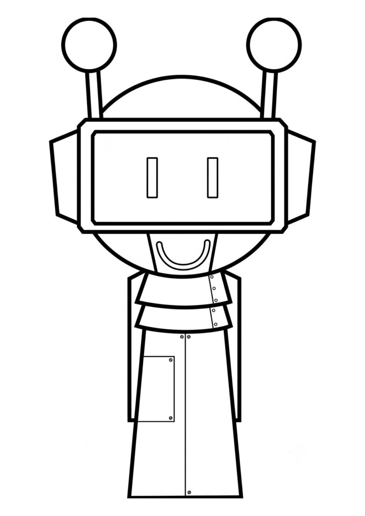 Fun Bot 3.0 coloring page from Sprunki showing the robot with a screen face and two antennas