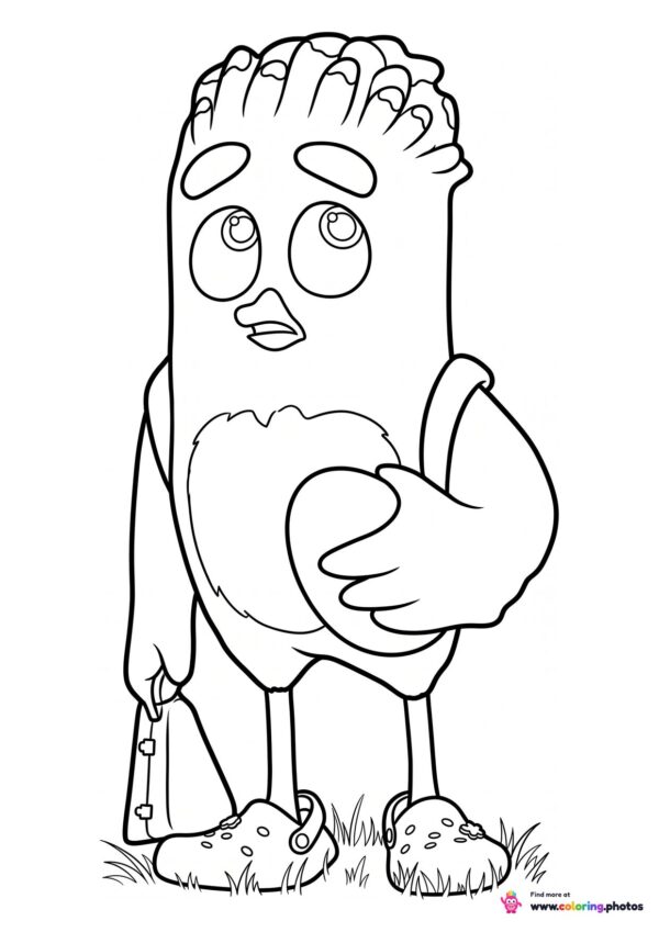 Glider coloring page from Angry Birds standing in grass wearing white crocs