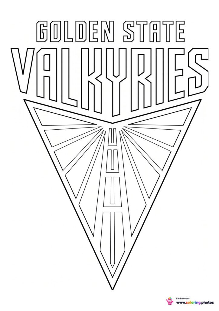 Golden State Valkyries logo coloring page with the team crest in black and white outline