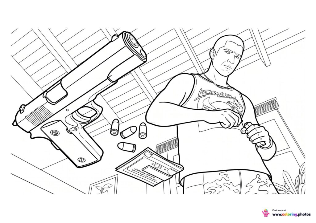 GTA 6 handgun and Jason coloring page