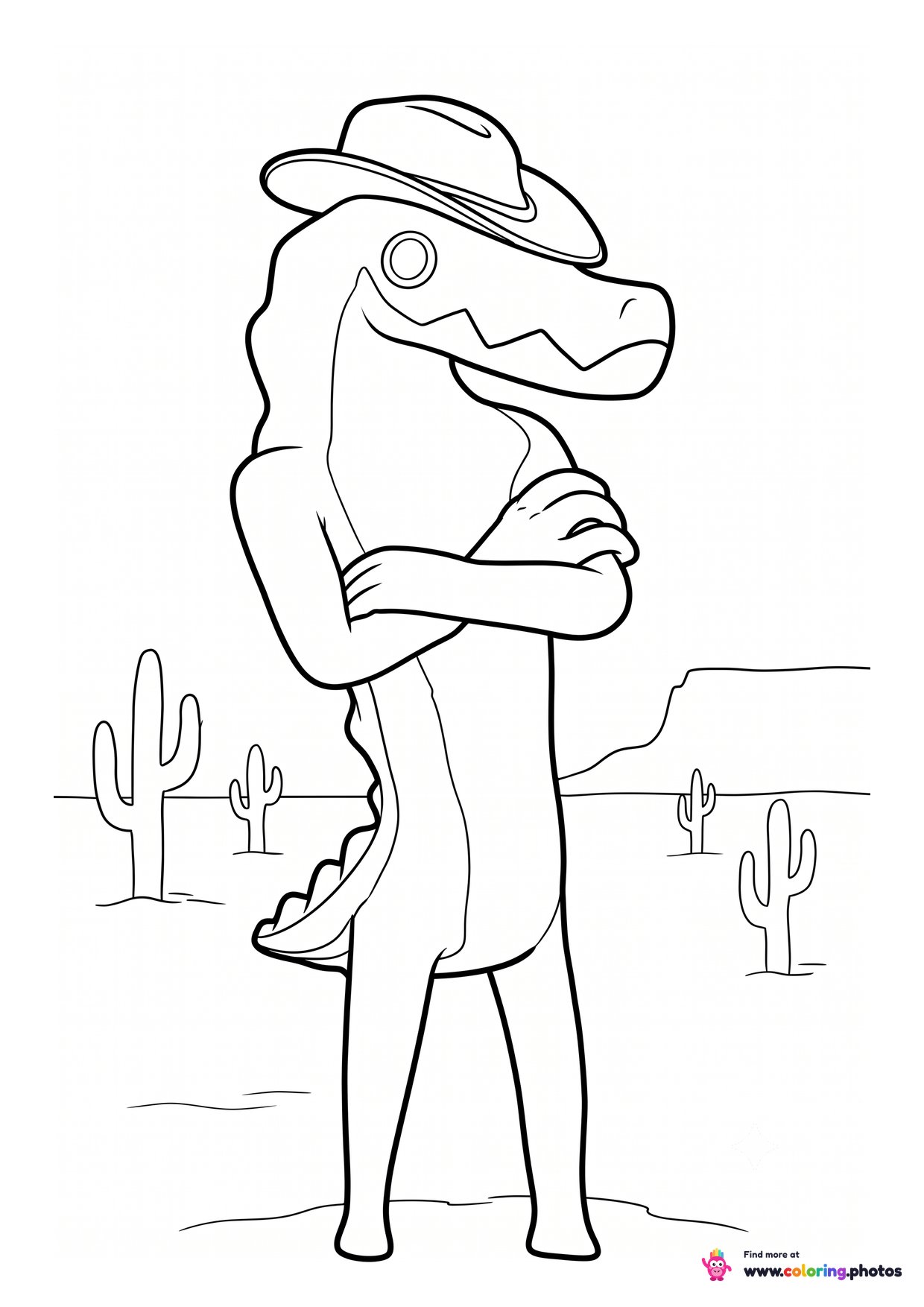 Gummigoo the gummy crocodile in the desert coloring page from The Amazing Digital Circus