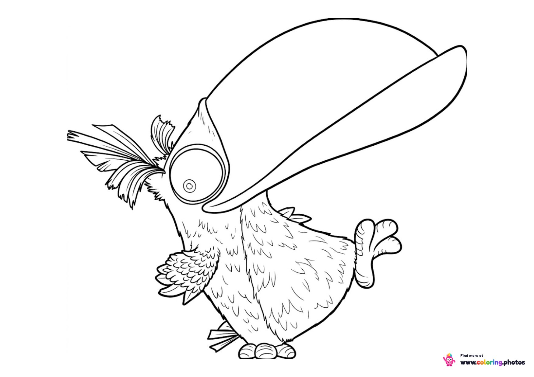 Hal coloring page from Angry Birds walking with his large curved toucan beak