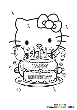 Hello Kitty birthday coloring page