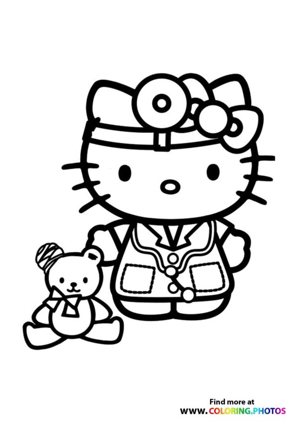 Hello Kitty doctor coloring page