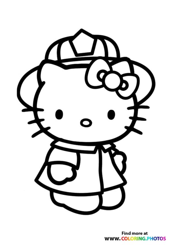 Hello Kitty firefighter coloring page