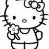 Hello Kitty with flower coloring page