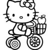 Hello Kitty on bike coloring page