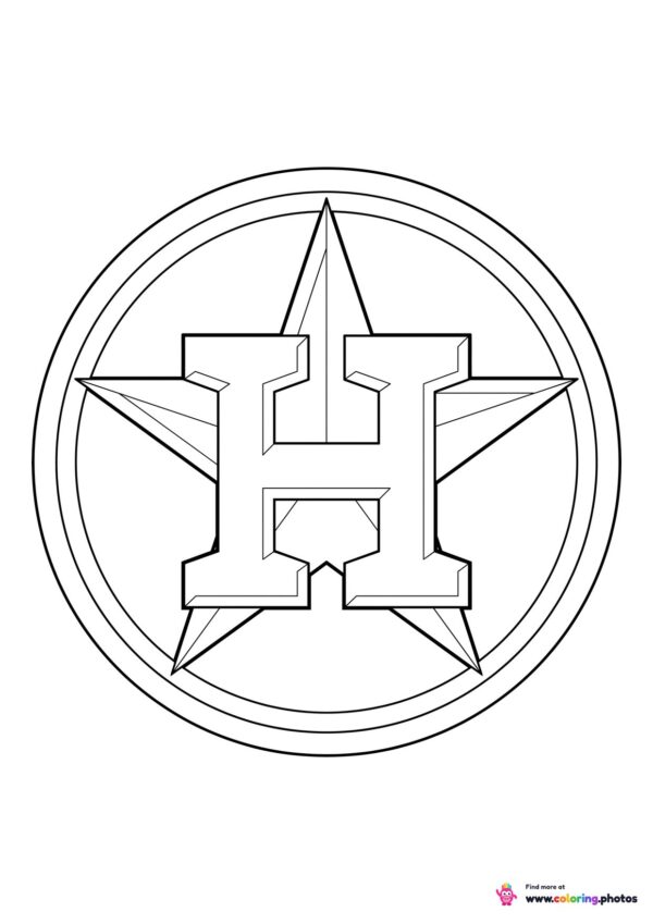 Houston Astros logo coloring page with the team crest in black and white outline