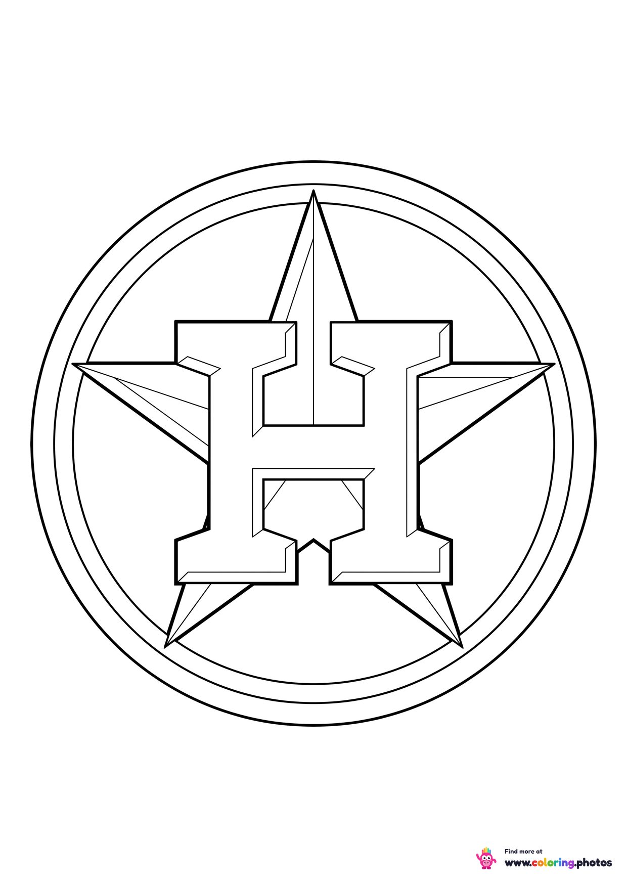 Houston Astros logo coloring page with the team crest in black and white outline