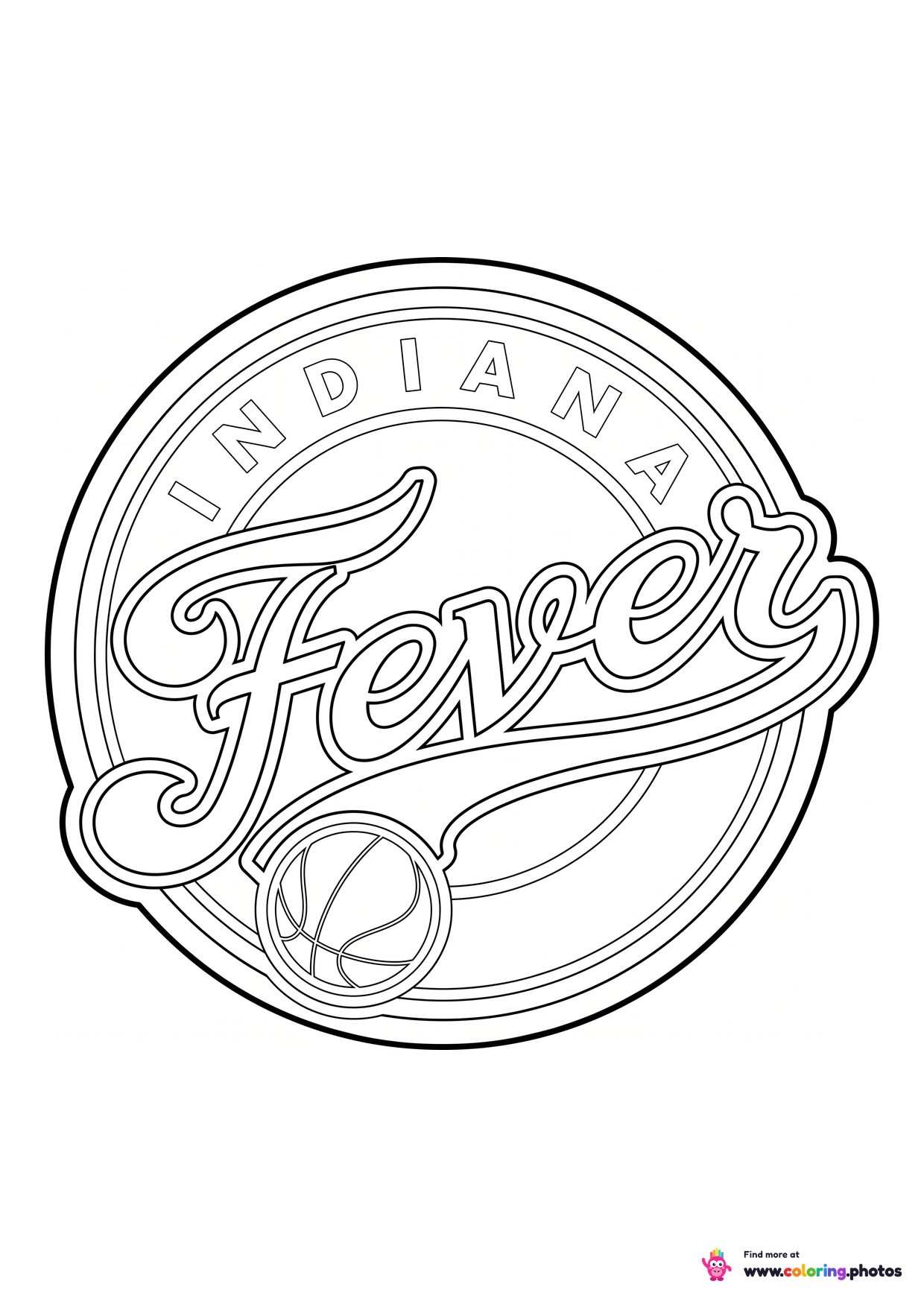 Indiana Fever logo coloring page with the team crest in black and white outline