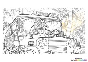Jo and Raissa in the Jungle Vehicle Coloring Page