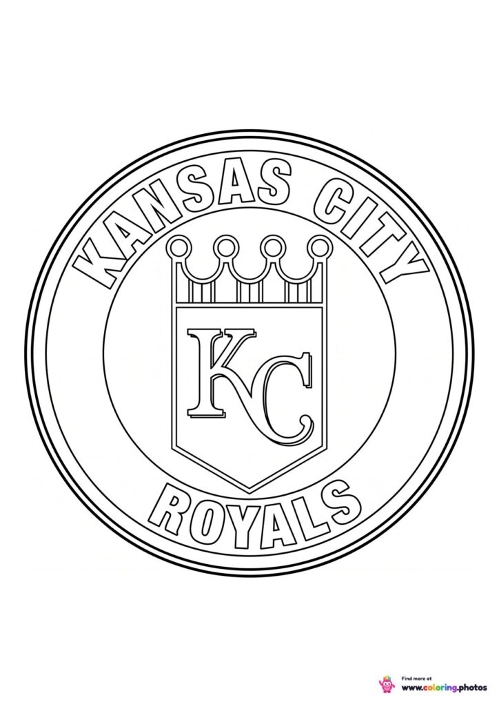 Kansas City Royals logo coloring page with the team crest in black and white outline