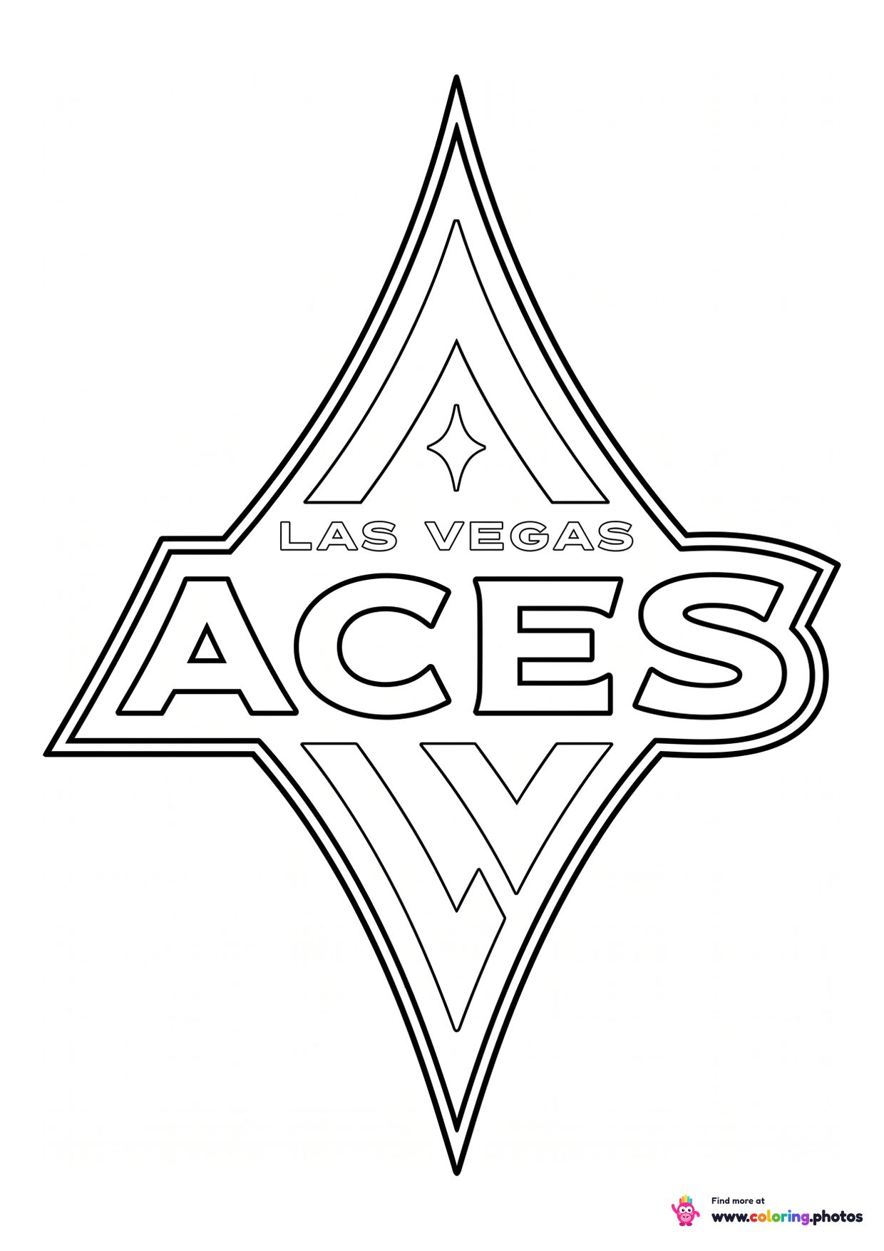 Las Vegas Aces logo coloring page with the team crest in black and white outline