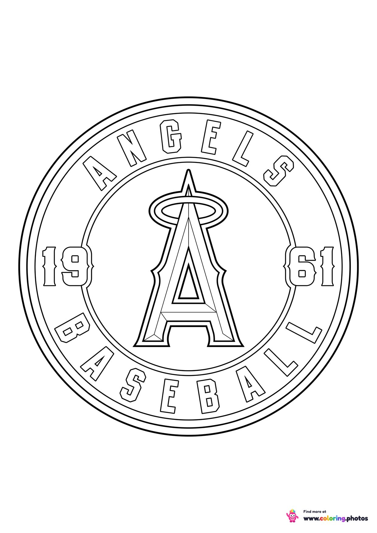 Los Angeles Angels logo coloring page with the team crest in black and white outline