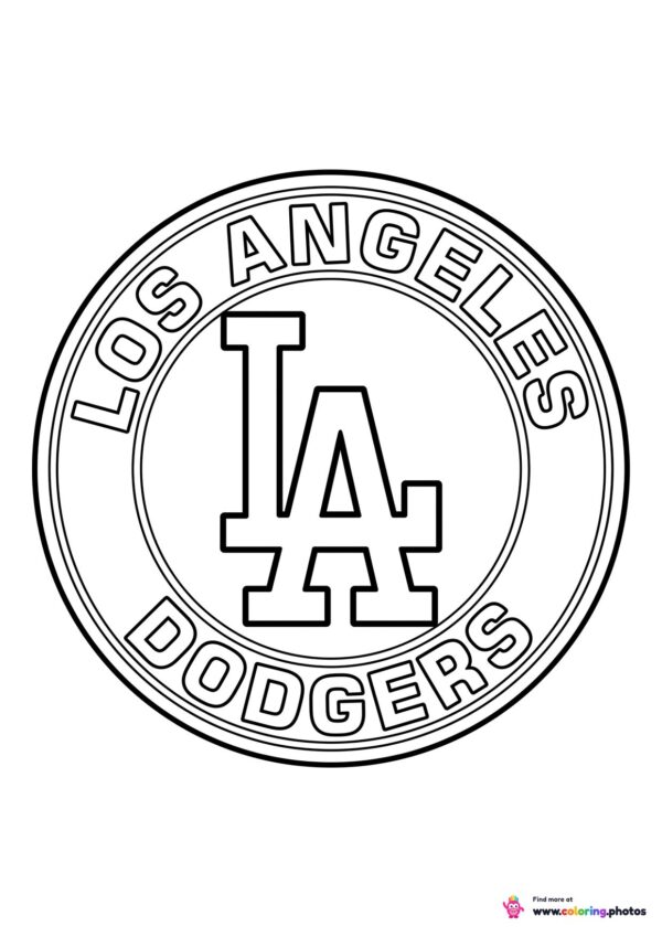 Los Angeles Dodgers logo coloring page with the team crest in black and white outline