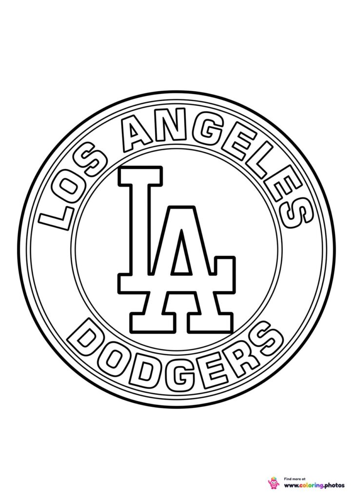 Los Angeles Dodgers logo coloring page with the team crest in black and white outline