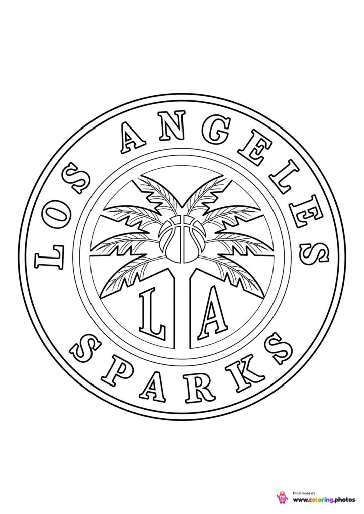 Los Angeles Sparks logo coloring page with the team crest in black and white outline