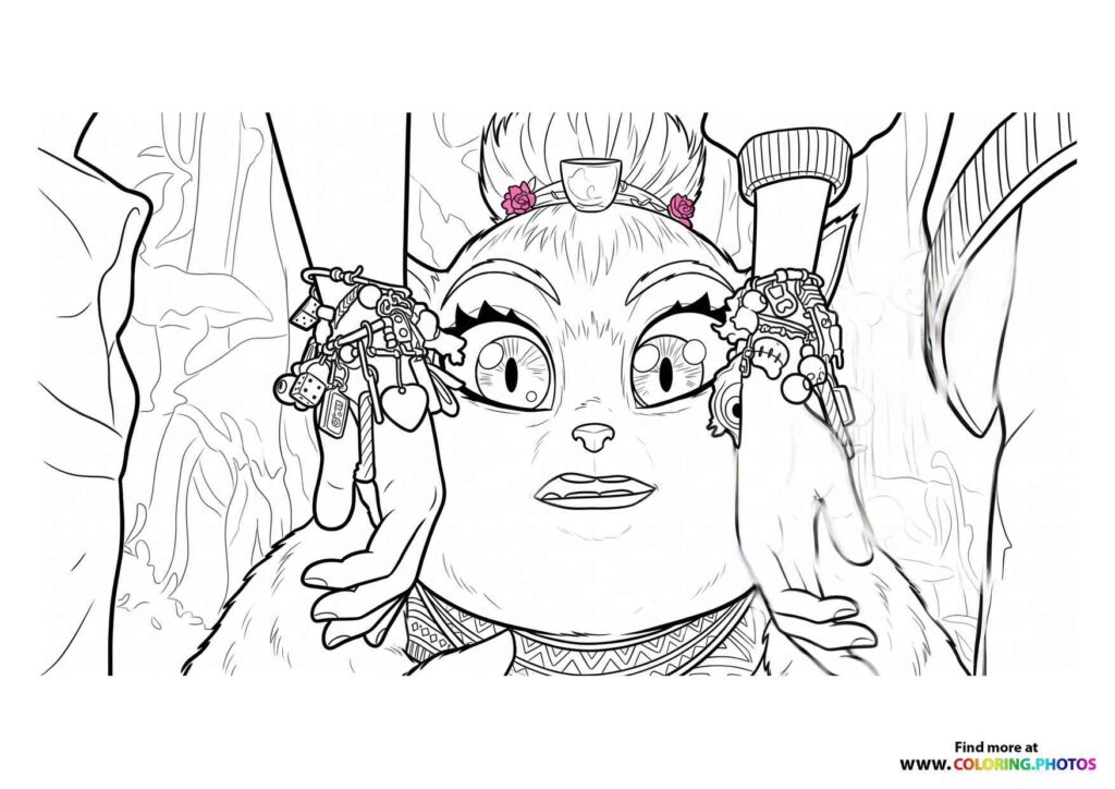 Character with crown and beaded jewelry from Forgotten Island coloring page