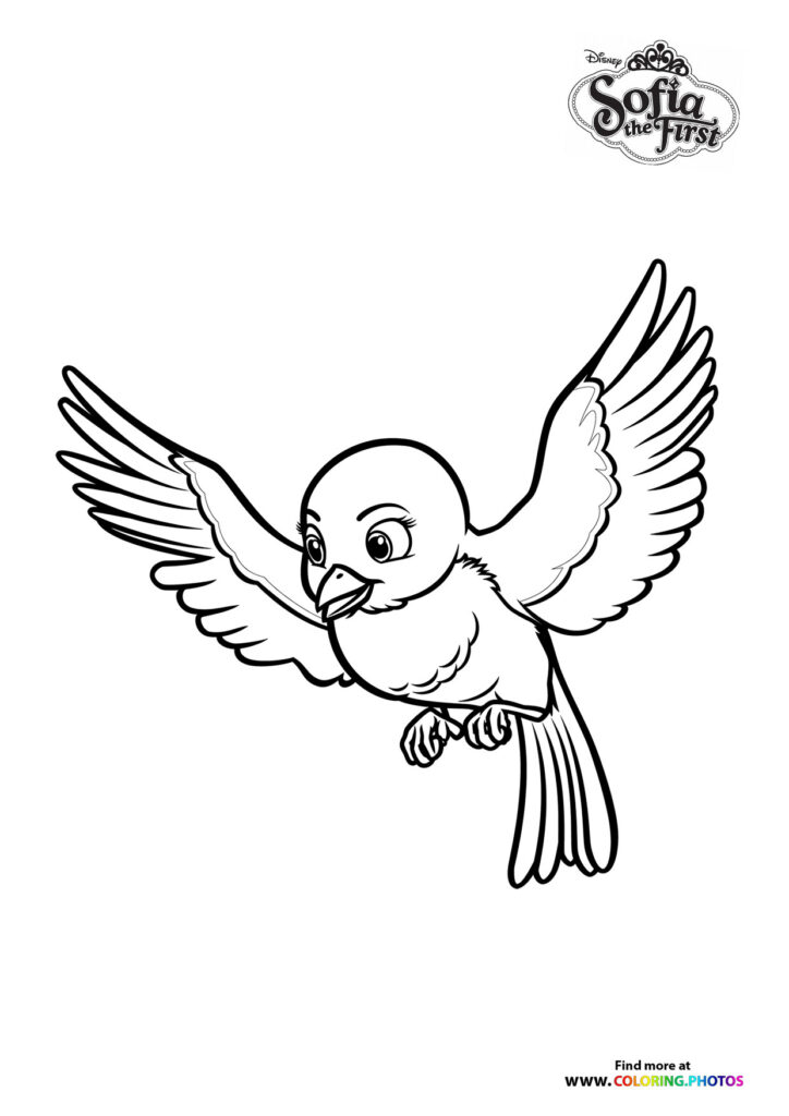 Clover the bluebird flying with wings spread wide from Sofia the First coloring page