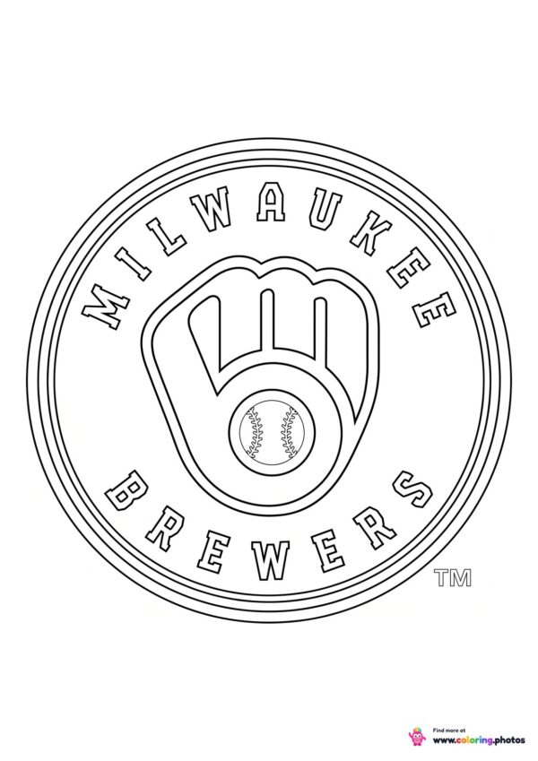 Milwaukee Brewers logo coloring page with the team crest in black and white outline