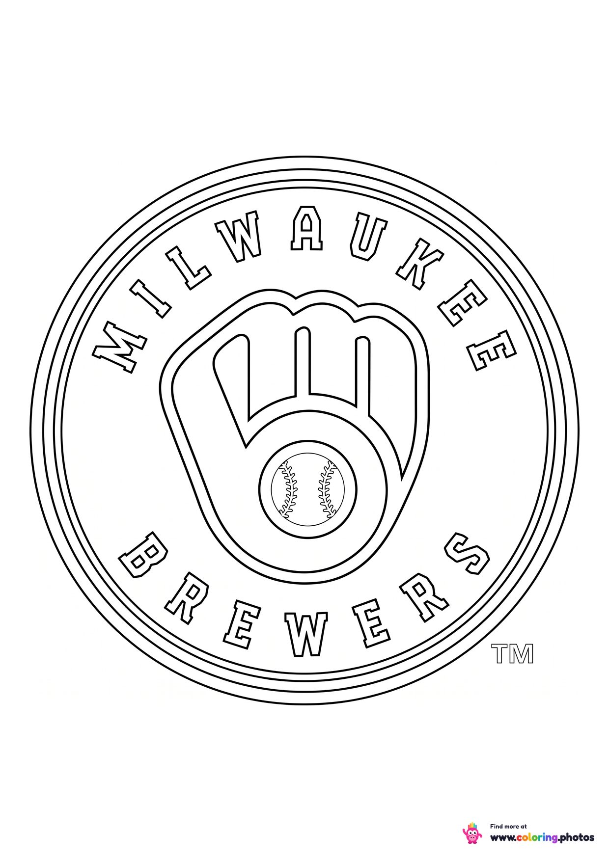 Milwaukee Brewers logo coloring page with the team crest in black and white outline