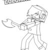 Minecraft character with axe coloring page