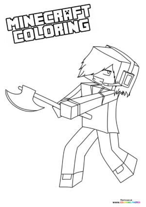 Minecraft character with axe coloring page
