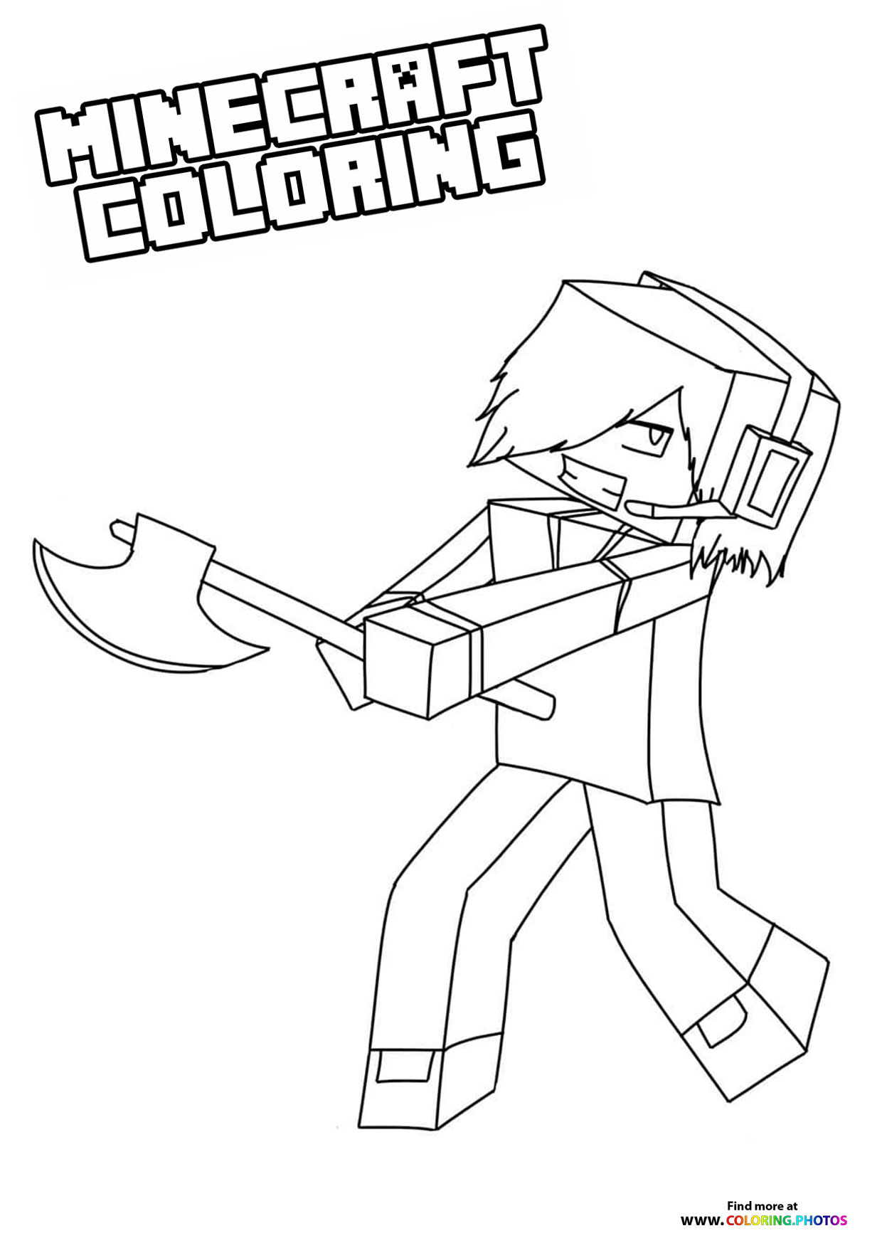Minecraft Character With Axe Coloring Pages For Kids Minecraft Character With Axe Coloring Pages For Kids