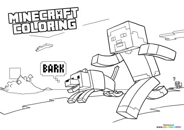 Minecraft Steve with a dog coloring page