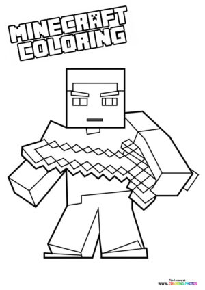 Minecraft Steve with a sword looking good coloring page