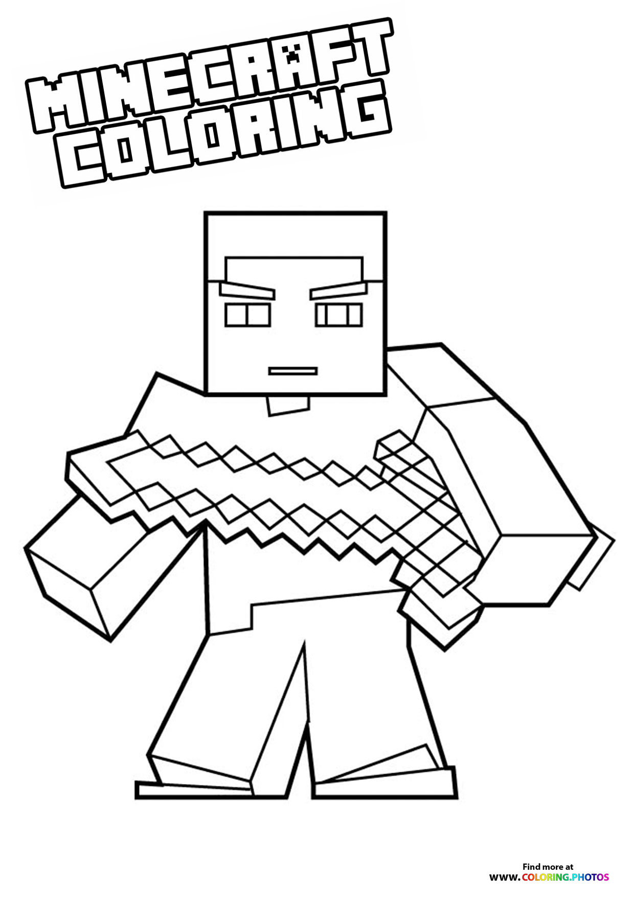 Minecraft Steve with a sword looking good Coloring Pages for kids