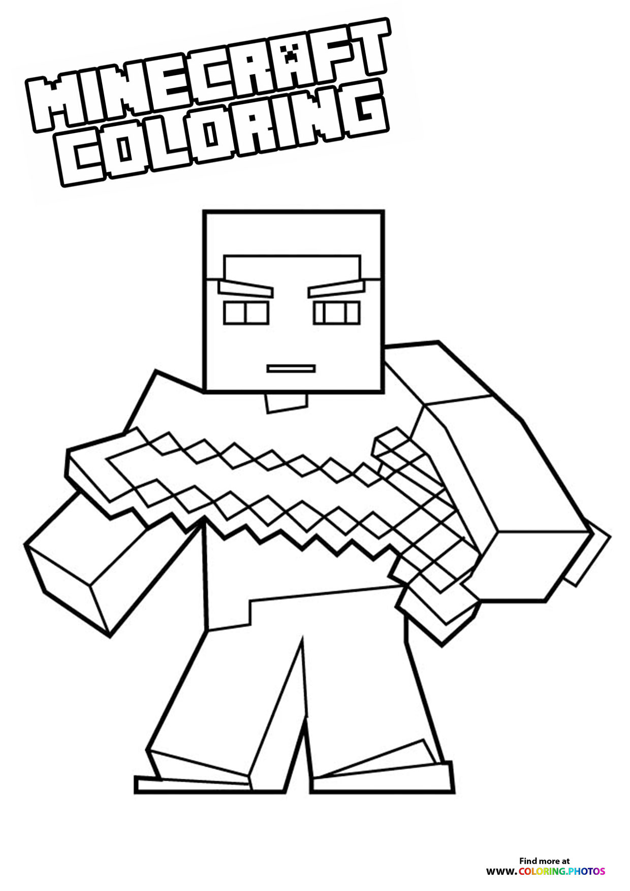 Minecraft Steve With A Sword Looking Good Coloring Pages For Kids Minecraft Steve With A Sword Looking Good Coloring Pages For Kids