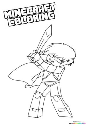 Minecraft Steve with a sword coloring page