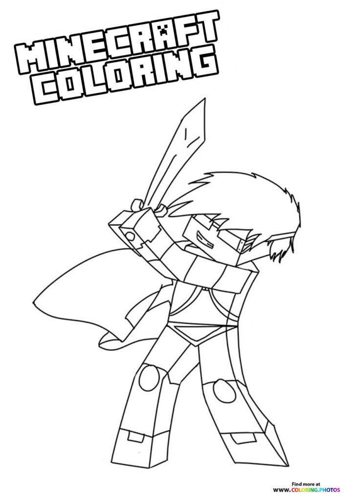 Minecraft Steve with a sword - Coloring Pages for kids