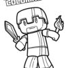 Minecraft Steve with a sword and torch coloring page