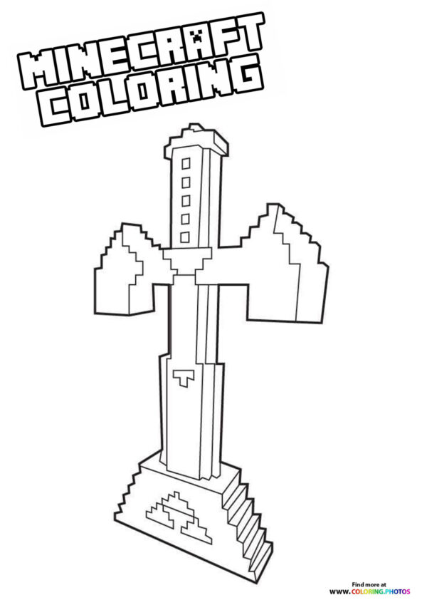 Minecraft sword set in stone coloring page