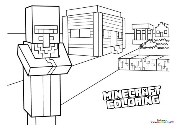 Minecraft town coloring page